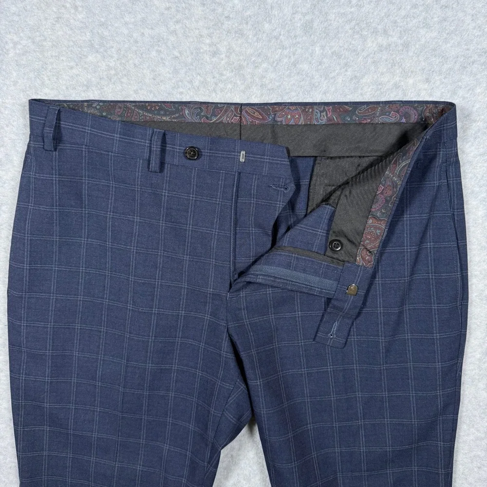 Lauren Ralph Lauren Mens Navy Blue Windowpane Plaid Dress Pants 36x29 Fits 36x27